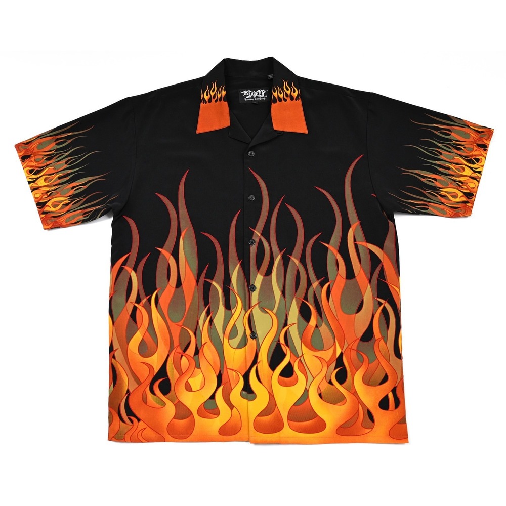 Vintage 90s Y2K‎ Dragonfly Clothing Co. Flames Button Up Shirt Men's XL